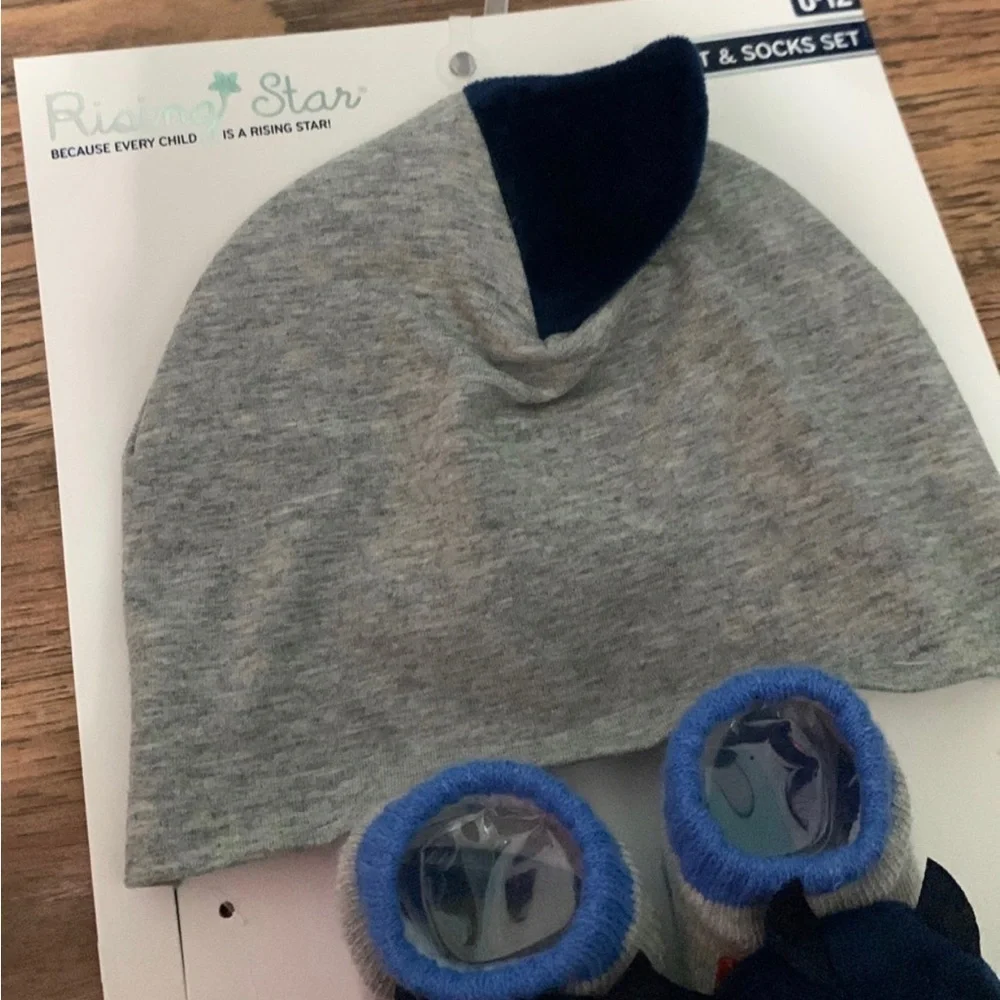 HAT and Sock Set By Rising Star, 0-12 Months, Boy, Dragon Design, Brand New